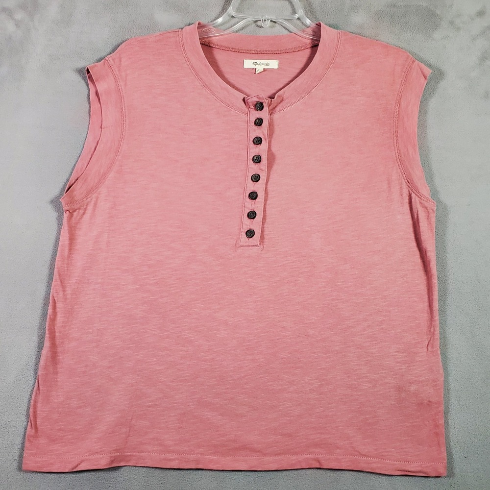Madewell Henley Muscle Tank Women S Pink Cotton Slub Knit Casual Minimal Granola